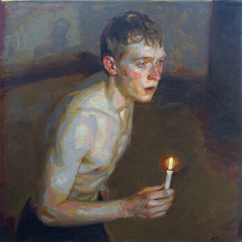 Young Man Running with a Candle